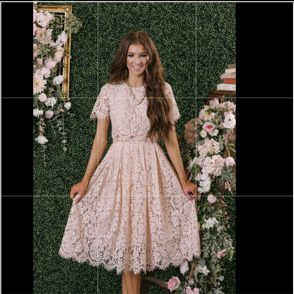 Fleur blush pink lace midi dress